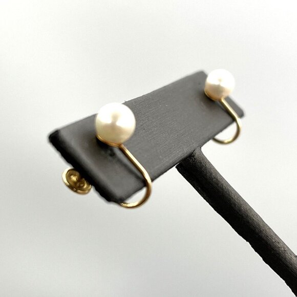 14k Yellow Gold Genuine Pearl Screw-back Earrings - Picture 3 of 9